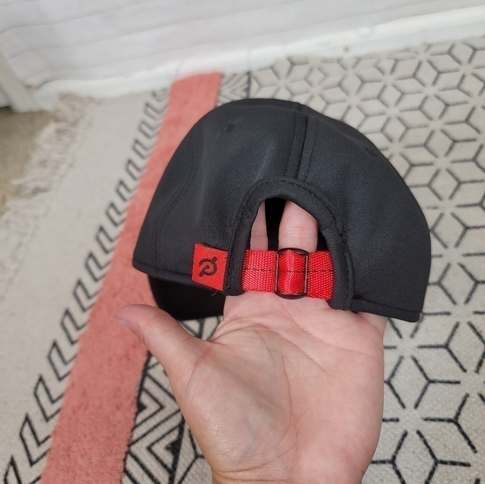 Peloton Black Out Hat Black Hat, w Adjustable Red Strap - Picture 6 of 11